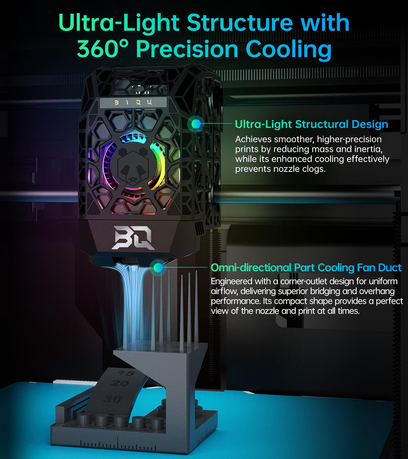 BIQU Panda Jet Pack V2 Black for Bambu-Lab P1S P1P X1C X1E 3D Printers, Cooling Fan Duct, H2D Style Lighting Printer Status Indicator, Web Control, Compatible with Stock Extruder and Panda Revo
