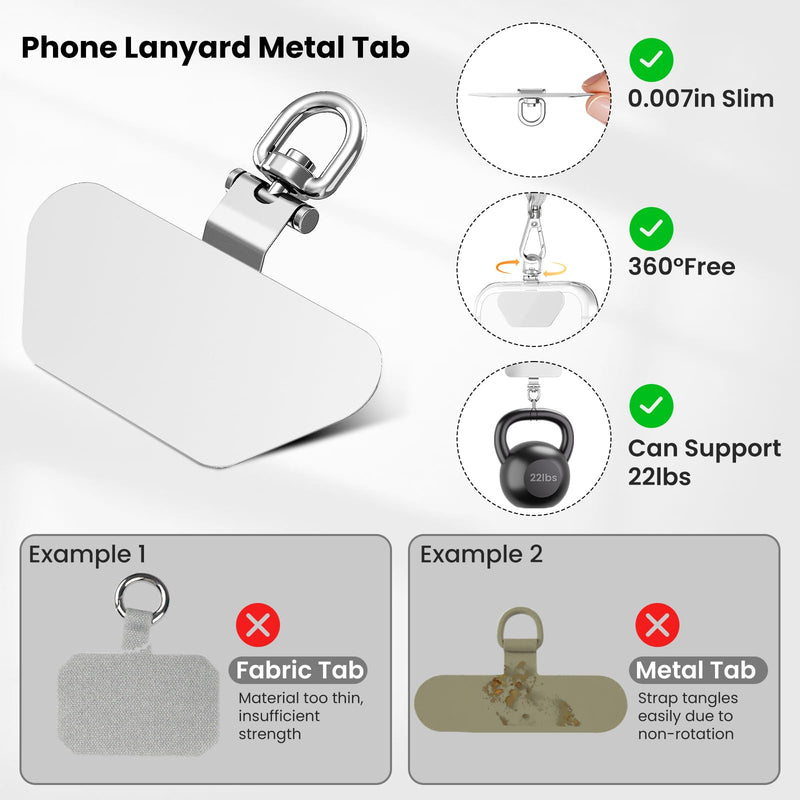 Phone Tether Tab, 360° Rotating Phone Lanyard Tab, 3 Pack, Sliver | Metal Cell phone Lanyard Patch Strap Adapter, Ultra-thin Tether Tab Compatible for iPhone Android Smartphones Sliver*3