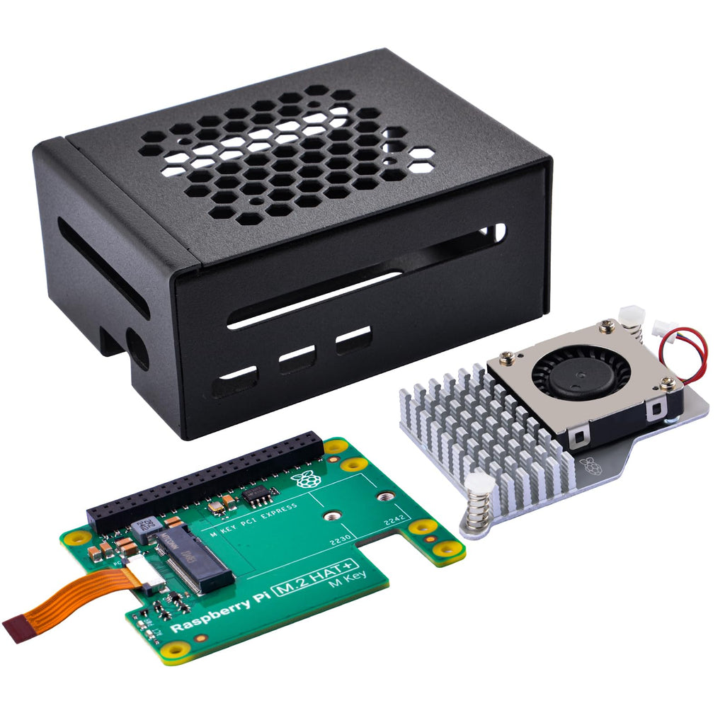 GeeekPi Metal Case for Raspberry Pi 5, with Official Raspberry Pi M.2 HAT+ and Active Cooler, Support M.2 SSD 2230/2242