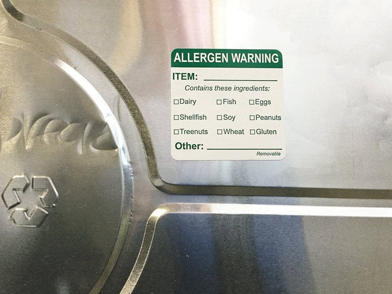 Removable Allergen Warning Labels, 2 Inch Square Food Rotation Stickers, 500 Total Adhesive Labels on a Roll for Kitchen Safety, Storage, and Food Prep – Made in the USA