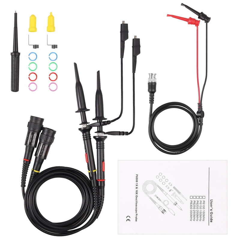Proster 200Mhz Oscilloscope Probe Clip Scope Test BNC End Probe P2200 10X/1X Black with BNC to Mini Grabber 200Mhz Oscilloscope Probes