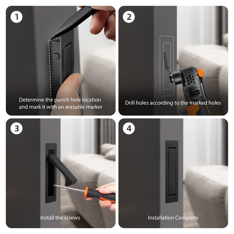Malimali 6 Inch Recessed Finger Flush Pulls for Pocket Door Closet Door, Sliding Barn Door Handle, Matte Black Stainless Steel Rectangular Door Edge Pulls Hardware(3 Pack A) Stainless Steel Black (3 Pack A)