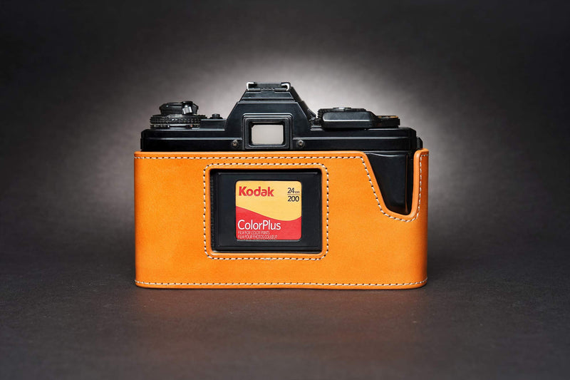 Minolta X-700 Case, BolinUS Handmade Genuine Real Leather Half Camera Case Bag Cover for Minolta X-700 with Hand Strap (Yellow) Yellow