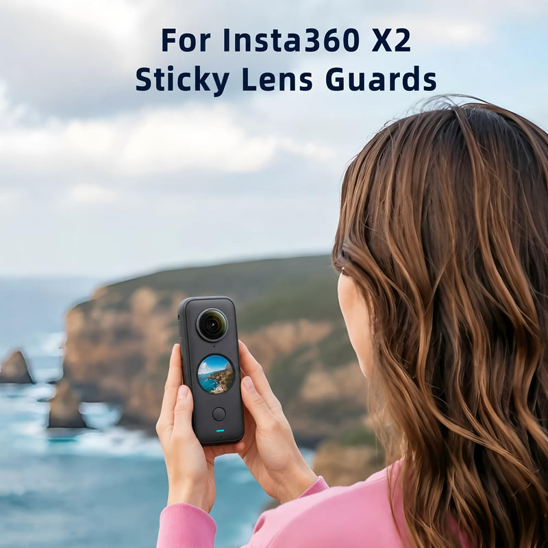 Sticky Lens Guard Custom fit for Insta360 X2, 2-Pack Protective Cover Cap with Anti-Reflective Coating, High Transparency 95% Light Transmission, Scratch-Proof Shockproof Dustproof, Easy Installation