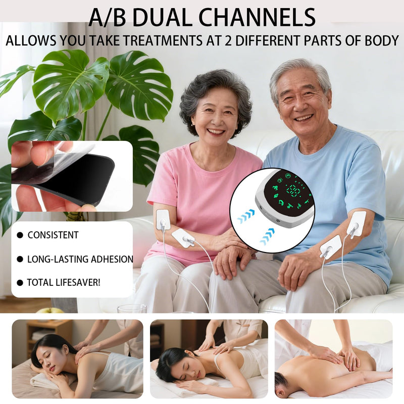 EMS Muscle Stimulator with 4 Electrodes, Portable Dual Channel Electric Muscle Stimulation Device,Rechargeable Muscle Trainer for Full Body Fitness, Muscle Toning & Relaxation