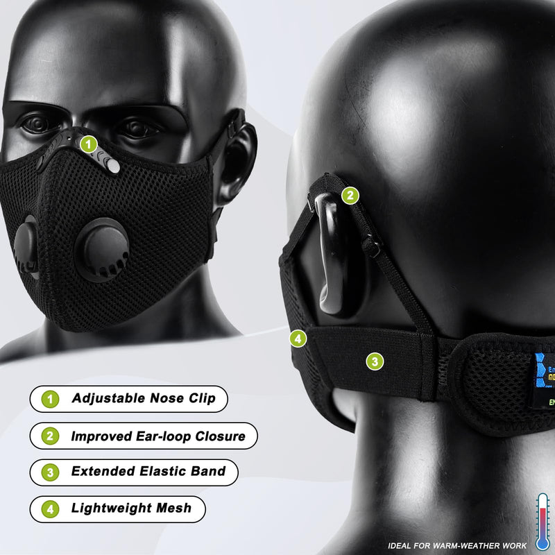 BASE CAMP Upgrade M Plus Dust Mask 2 Pack, Breathable Reusable Dust Face Mask with 6 Activated Carbon Filters for Woodworking Construction Mowing Grinding Modern2