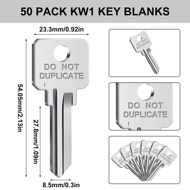MorningRo 50 Pcs Do Not Duplicate Key Blanks Metal Key Replacements House Keys Blank Door Lock Replacement Parts (Silver,Kw1) Kw1 Silver