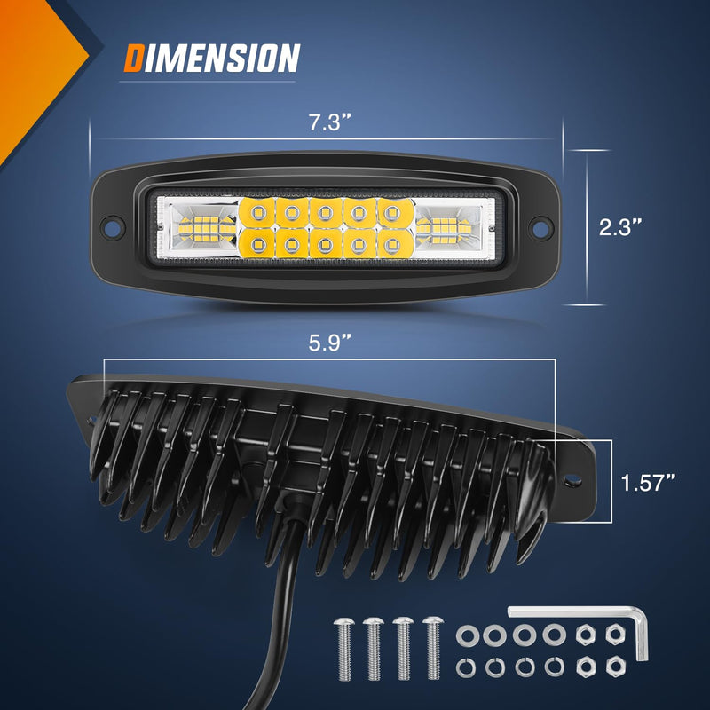 Nilight Flush Mount LED Pods 2PCS 6 Inch 60W LED Work Light Flood Spot Beam Combo Backup Driving Lights Fog Lamp Reverse Grill Mount Lighting for Offroad 4x4 Truck SUV 2Pcs 20LEDs LED Pods
