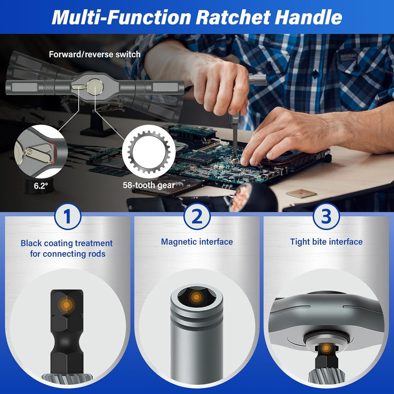 42 in 1 Magnetic Screwdriver Set, Multi Bit Ratcheting Screwdriver Set T Handle Repair Tool Kit for Furniture, Computer, Bicycle and DIY for Christmas Gifts Ratchet Screwdriver