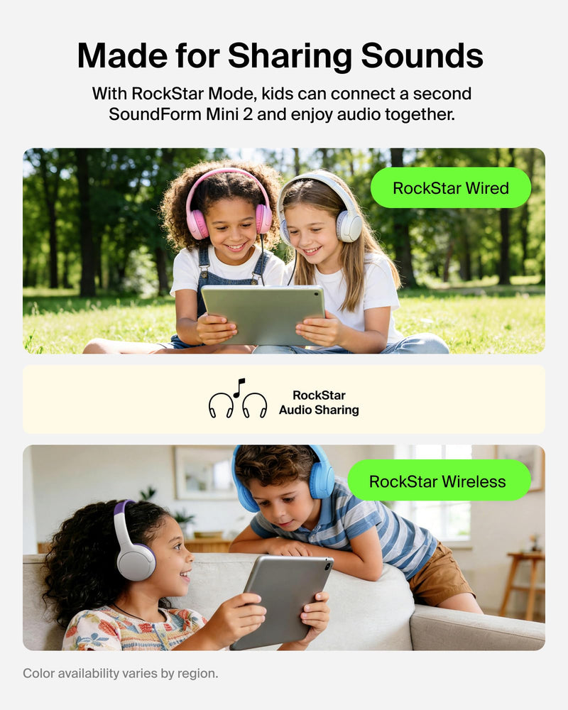 Belkin SoundForm Mini 2 Bluetooth Kids Headphones, On Ear, 55H Battery Life | Toddler headphones with Case, 85dB Volume Limit, Built-in Mic, Wired Connection Option, iPad, Android Tablet, School, Travel Blue