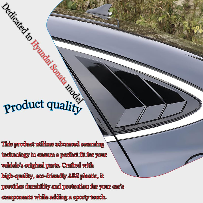 2Pcs Rear Side Window Louvers Air Vent Scoop Shades Cover Blinds Trim for Hyundai Sonata DN8 2020-2025 - ABS Bright Black Sport Interior Accessories（NOT fit N Line Models） For 2020-2024 Hyundai Sonata