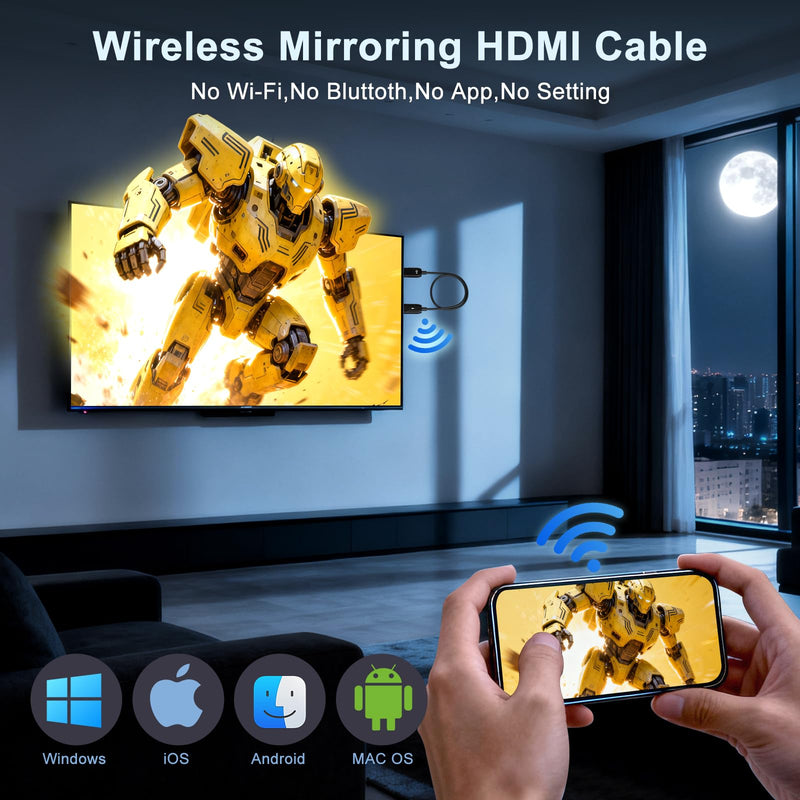 Wireless HDMI Display Adapter, 4K Decoding 1080P@60Hz Screen Mirroring Cable, Plug and Play No WiFi/App/Bluetooth, 5G Dual Band AirPlay Miracast Dongle for iPhone Android PC to TV Projector Monitor Black