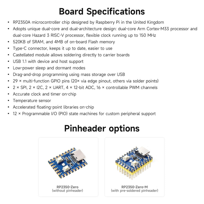 Waveshare 10PCS RP2350-Zero Mini Development Board, Raspberry Pi Microcontroller Development Board, Based On Raspberry Pi Dual-core & Dual-Architecture Microcontroller