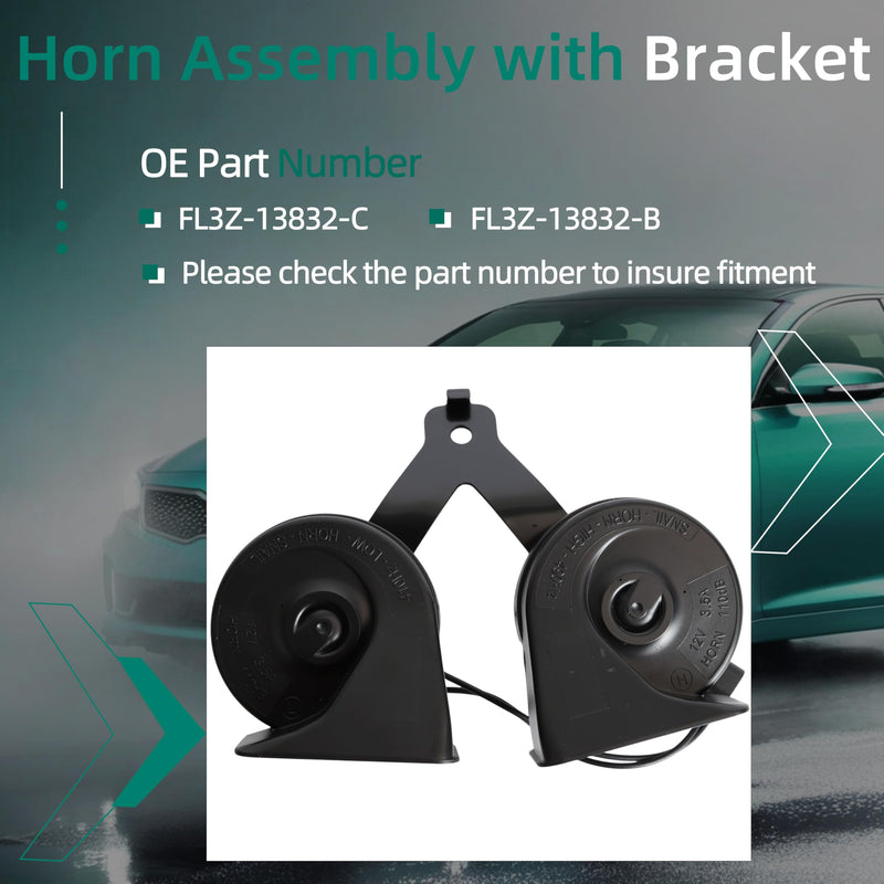 FL3Z-13832-C Horn Assembly with Bracket Fits for Ford F-150 5.0L 3.5L 2.7L 3.3L 3.0L 2015-2022,for Ford Expedition 3.5L 2018-2022,High & Low Dual Pitch Assembly FL3Z-13832-B FL3Z-13832-A