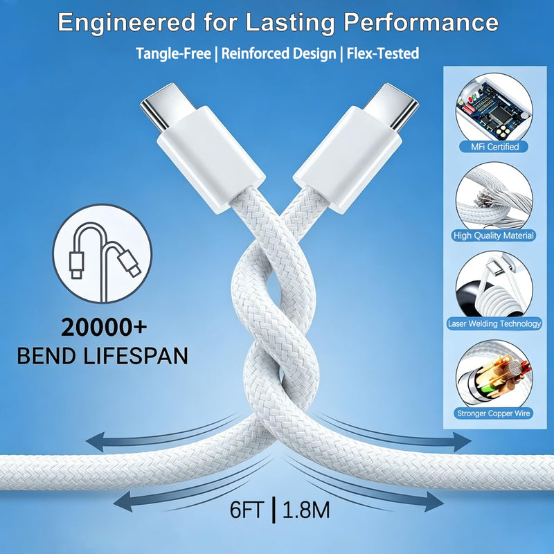 iPhone Charger Fast Charging,[Apple MFi Certified]20W iPhone USB C Fast Charger Block 2Pack 6FT Type C USB C to C Woven Cable for iPhone 17 Pro Max/17 Pro/Air/16 Pro Max/16 Pro/15 Pro Max,iPad Pro/Air