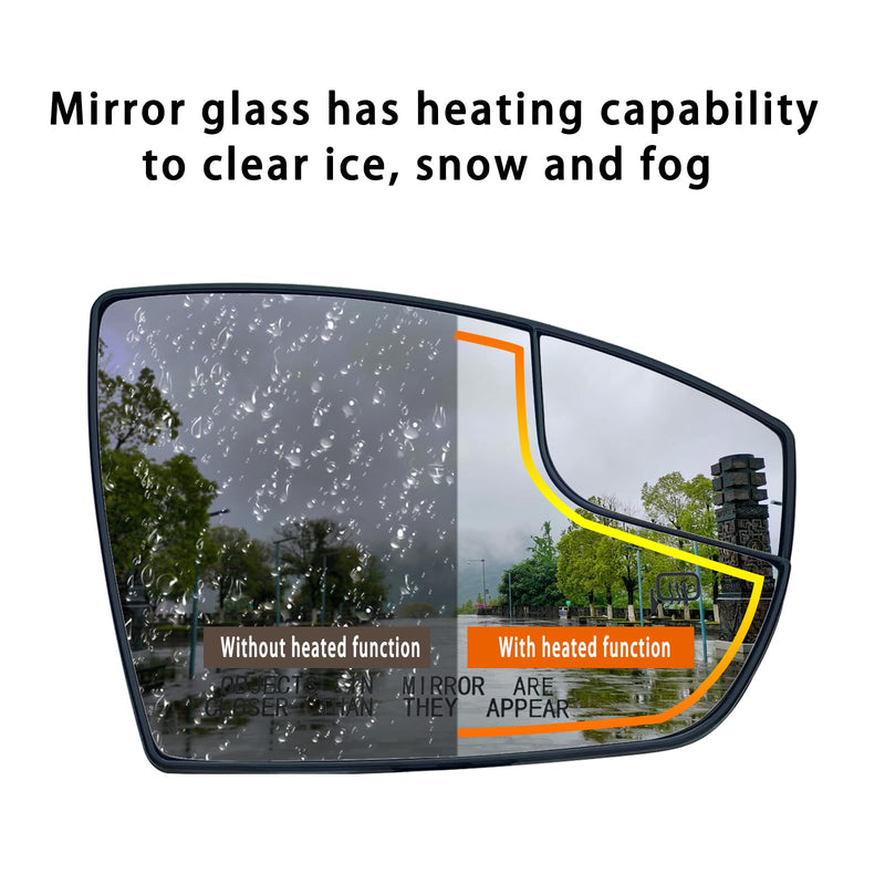 Right Passenger Side Heated Mirror Glass Replacement For 2013 2014 2015 2016 Ford Escape 2013 2014 2015 2016 2017 2018 Ford C-Max - For Ford Escape Side Mirror Glass With Rear Holder Right (Passenger Side)