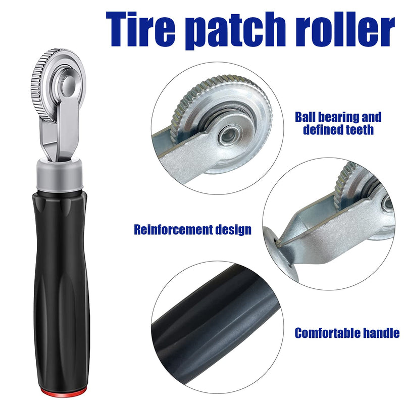 Tire Repair Patch Tool Kit Including 24pcs Tire Patch Plugs, Tungsten Buffing Wheel, Tire Patch Roller with 4mm Twist Drill Bits for Vehicle Tire Repair Kit