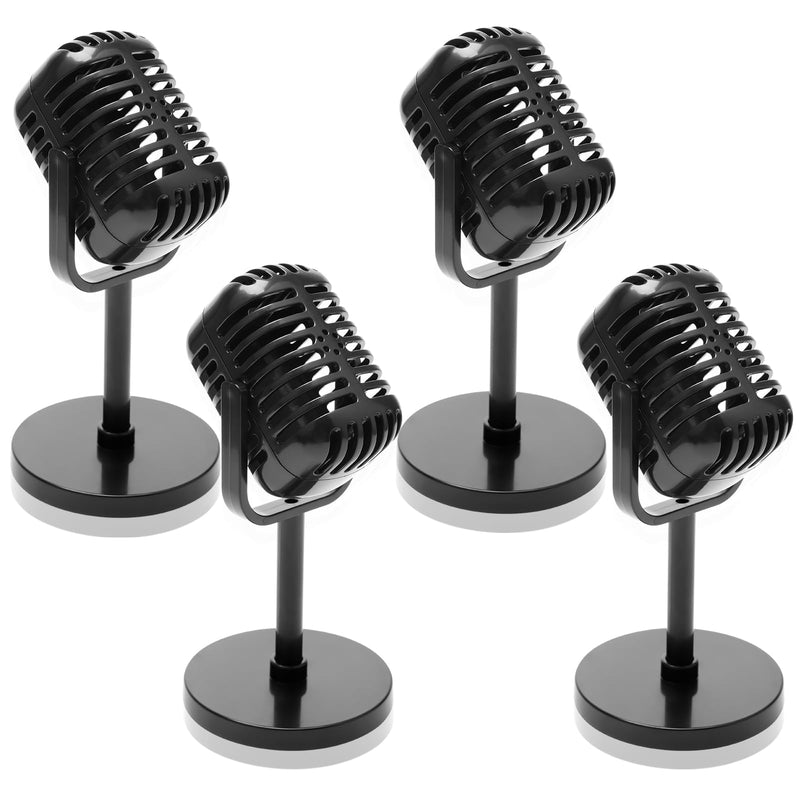 4Pack Retro Microphone Props Model, Antique Microphone Prop for Vintage Microphone Prop with Stand for Party Decorations Pretend Play(Not True)