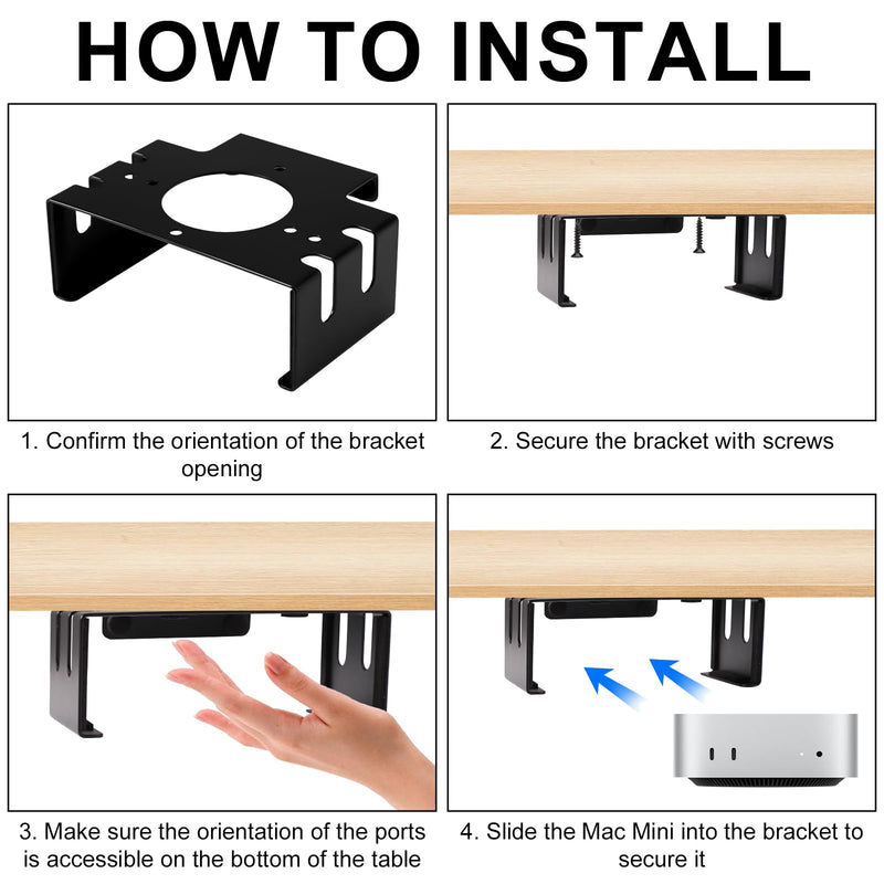 Under Desk Mount for 2024 Mac Mini M4/M4 Pro, Wall Mount Metal Under Desk Stand with Screws Behind Monitor Bracket Case Protector Holder Accessories for Economizing Space(Black)