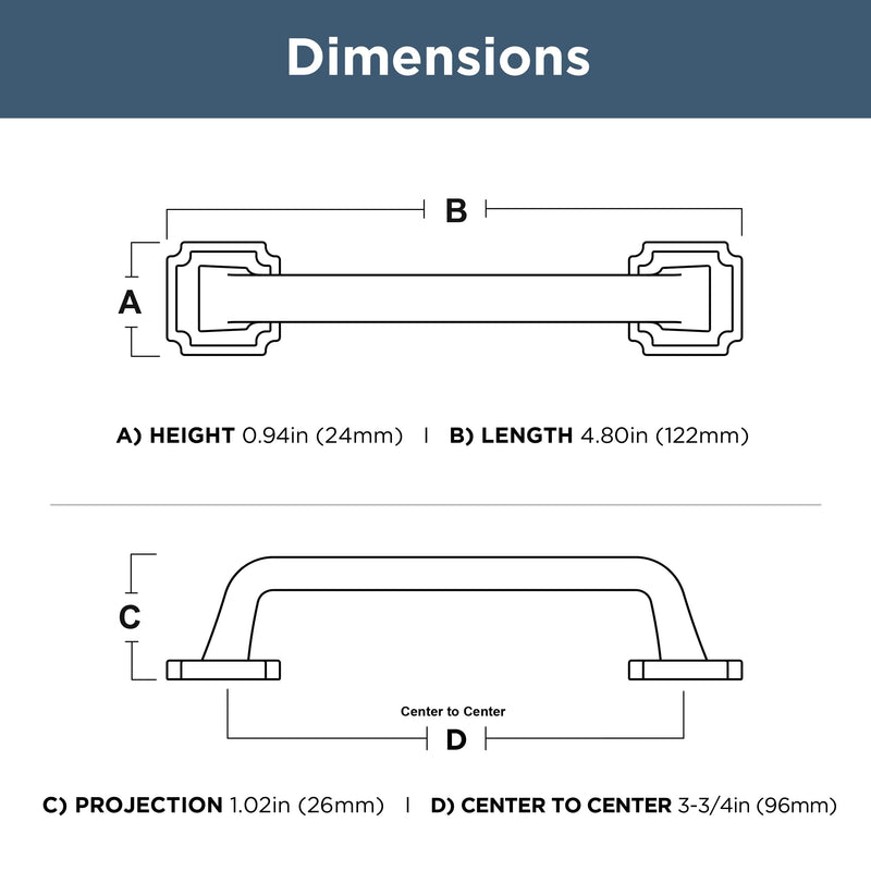 Franklin Brass 10 Pack Matte Black Cabinet Handles 3-3/4 inch (96mm) Kitchen Cabinet Handles and Drawer Pulls for Cupboards and Dressers |Notched Backplate 3-3/4" (96mm)