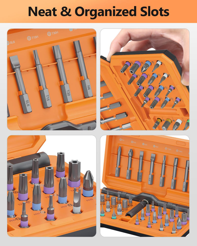AMIR 42 in 1 Magnetic Screwdriver Set, Ratchet Screwdriver Set with Multi Bit, DIY Repair Tool Kit with Versatile T Handle for Furniture, Computer, Bicycle, Electronic Repair Orange