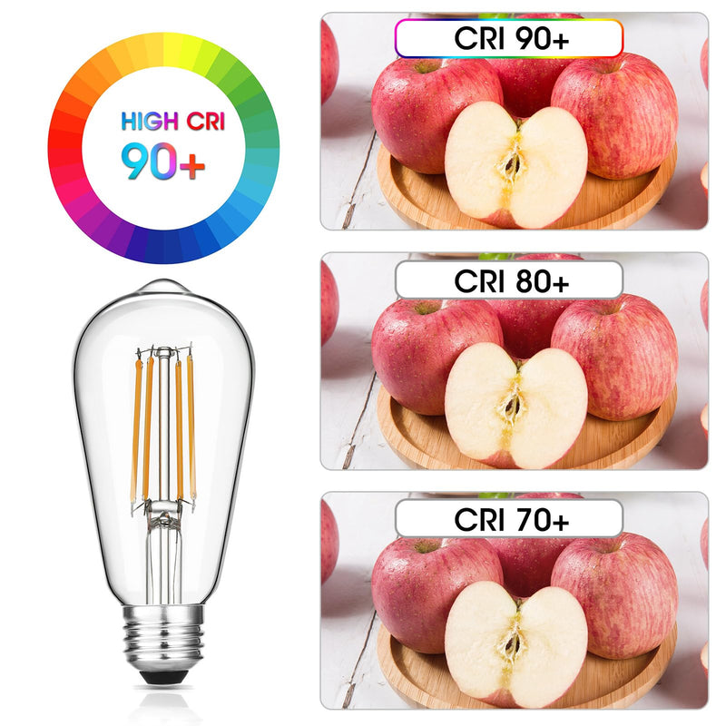 Gozelux Vintage LED Edison Bulbs 6W, Equivalent 60W Incandescent, Warm White 2700K, ST58 Antique LED Filament Bulbs with 90+ CRI, E26 Medium Base,Dimmable, Clear Glass, Pack of 6 6 Count (Pack of 1)