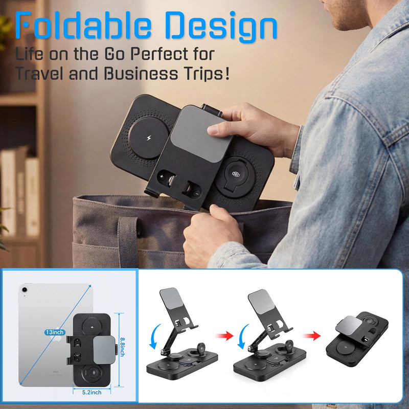 30W Charging Station for Apple Multiple Devices,Foldable Wireless Charger | 6 in 1 Magnetic Charger Station with Clock-7 RGB Light,Wired Charging Stand for iPhone17/iPad/Tablet/Apple Watch/AirPods