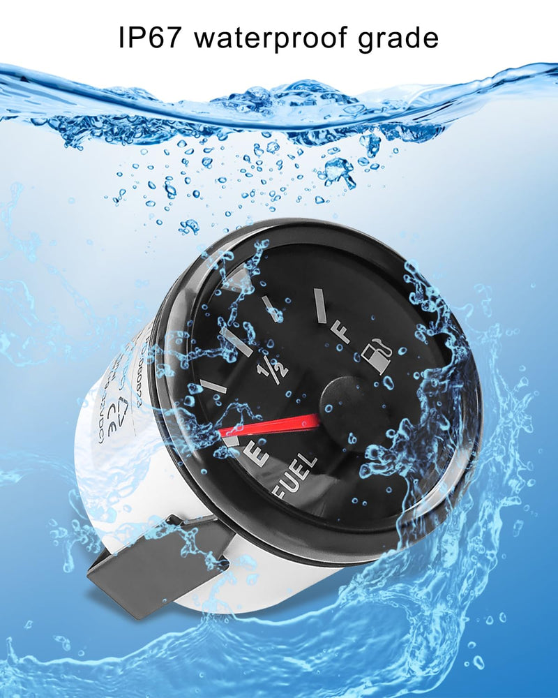 TIKSCIENCE 73-10 ohm Marine Fuel Lever Gauge 2" 52mm Universal Boat Fuel Gas Tank Meter 9-32V with Led Backlight Fit for Car Truck Generator Engine, Black 73-10 ohm Black