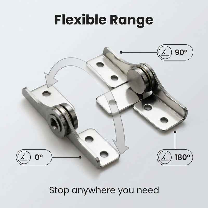 Torque 2.0 N.M, Torque Shaft Hinge Small Metal Damper，Stop at Will，for Folding Table, Windows, Doors, Wardrobe，Cabinets ，Boxes ， Flip Hinge with Adjustable Damping，1 Pair （L+R）, Silver