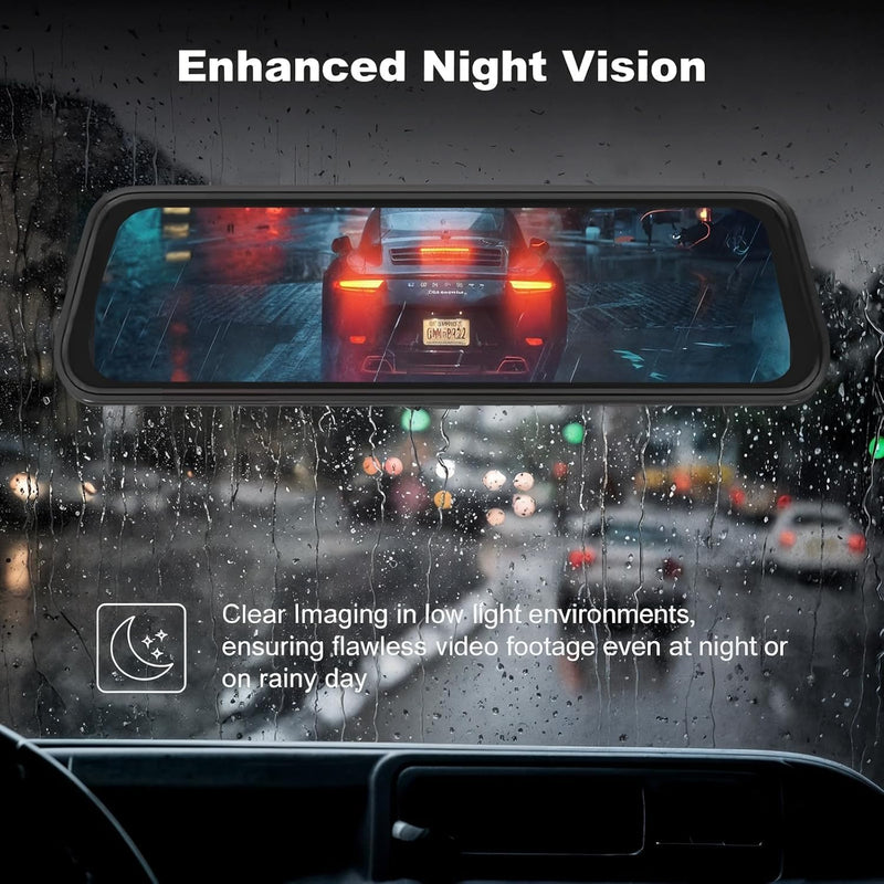 Rear View Mirror Dash Camera for Car Security Front and Rear Dash Cam, Dashcam 10’’ Touch Screen Dual Cameras Car Video Recorder Night Vision G-Sensor Parking Assistance 24H Parking Monitor