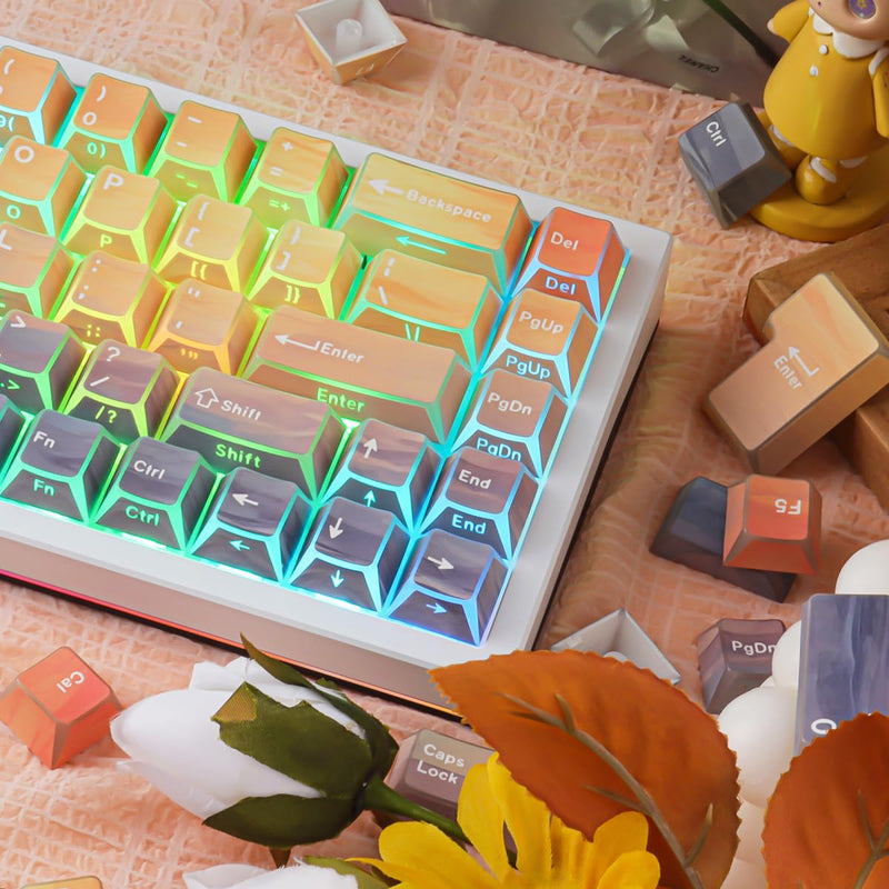 Tsungup Custom Keycaps,137 Keys Cherry Cool Key Caps Keyboard Keycap Set | Sunset-Afterglowy Side Printed PBT Keycaps for Cherry MX Switches Mechanical Keyboard Sunset Yellow