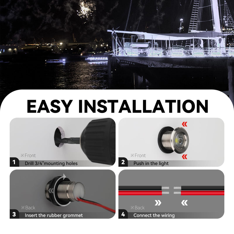 Boat Interior Lights, Waterproof Marine Led Boat Lighting, Night Fishing Lighting, Courtesy Transom Cabin Stern Cockpit Navigation LED Lights For Pontoon Bass Jon Jet Ski Kayak (White 4PCS) WHITE