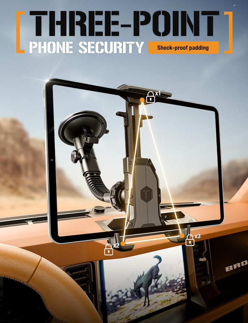 Heavy Duty Tablet Mount for Truck, Dash & Windshield Suction | Vibration-free mount securely holds tablets, GPS, and smartphones up to 12.1 inches
