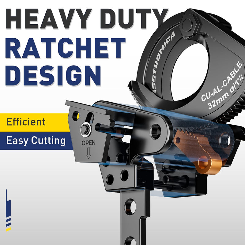 haisstronica Ratchet Cable Cutters,Heavy Duty Wire Cutters for Cutting Electrical Copper & Aluminum Cable Wire Up to 240mm²(500 Kcmil) 240mm²