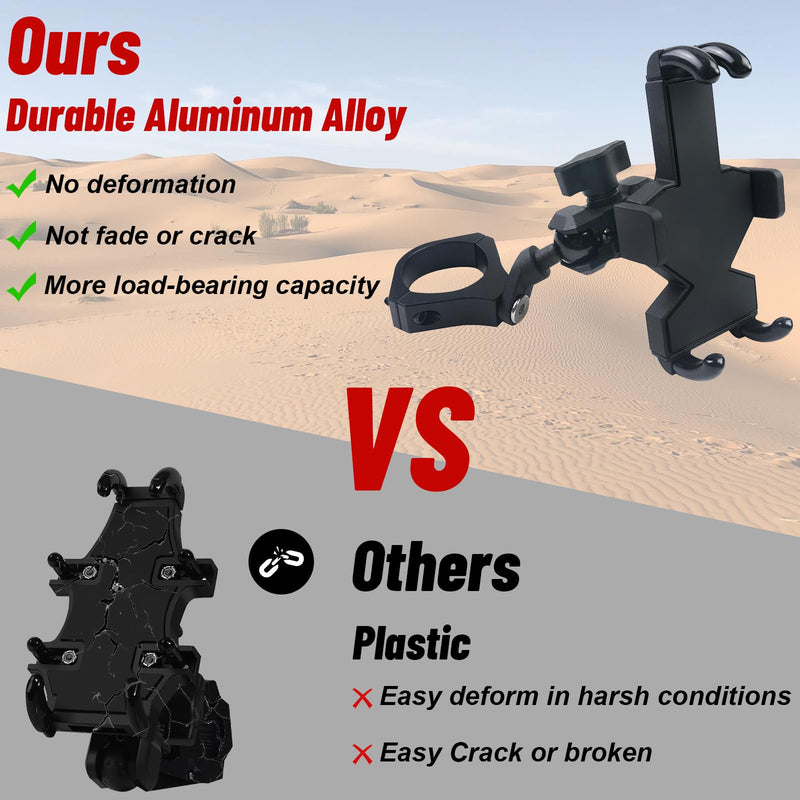 UTV Phone Mount - 360 Adjustable Heavy Duty Phone Holder Fit for 1.75 to 2 Inch UTV Roll Bar Compatible with Can-Am Maverick X3/ RZR/Ranger/Talon Pioneer 1000 for 4.0 Inch to 7.2 Inch Cell Phone