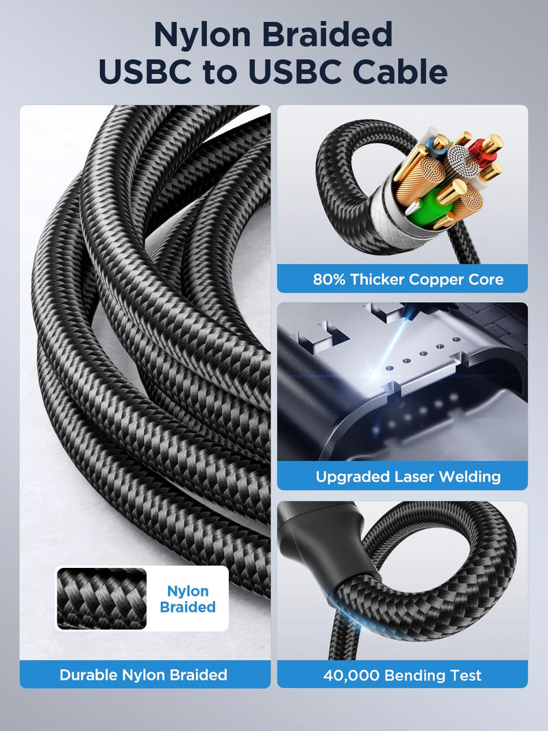Aioneus USB C to USB C Cable 2Pack 10ft Fast Charging C to C Charger Cord | 100W USBC to USBC Cable, Extra Long Braided Nylon, Compatible with iPhone 17/16/15 ProMax/iPad/MacBook,Samsung Galaxy S26 S25 Black 2