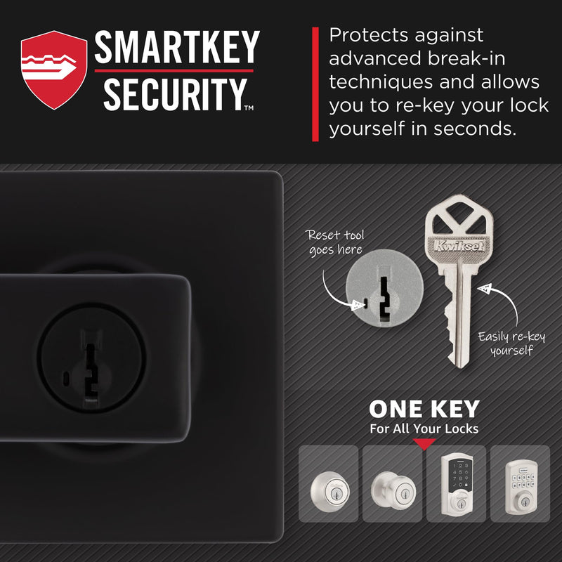 Kwikset Breton Entry Door Handle with Lock and Key, Secure Keyed Reversible Lever Exterior, For Front Entrance and Bedrooms, Matte Black , Pick Resistant Smartkey Rekey Security and Microban 1 Pack Keyed Entry