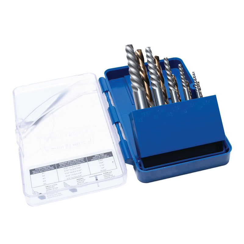 Century Drill & Tool 88710 Spiral Flute Screw Extractor & Left-Hand Drill Set, 10 Piece, M35 Cobalt Steel, Includes #1 - #5 Extractors & Left Hand Drills 10-piece Spiral Flute