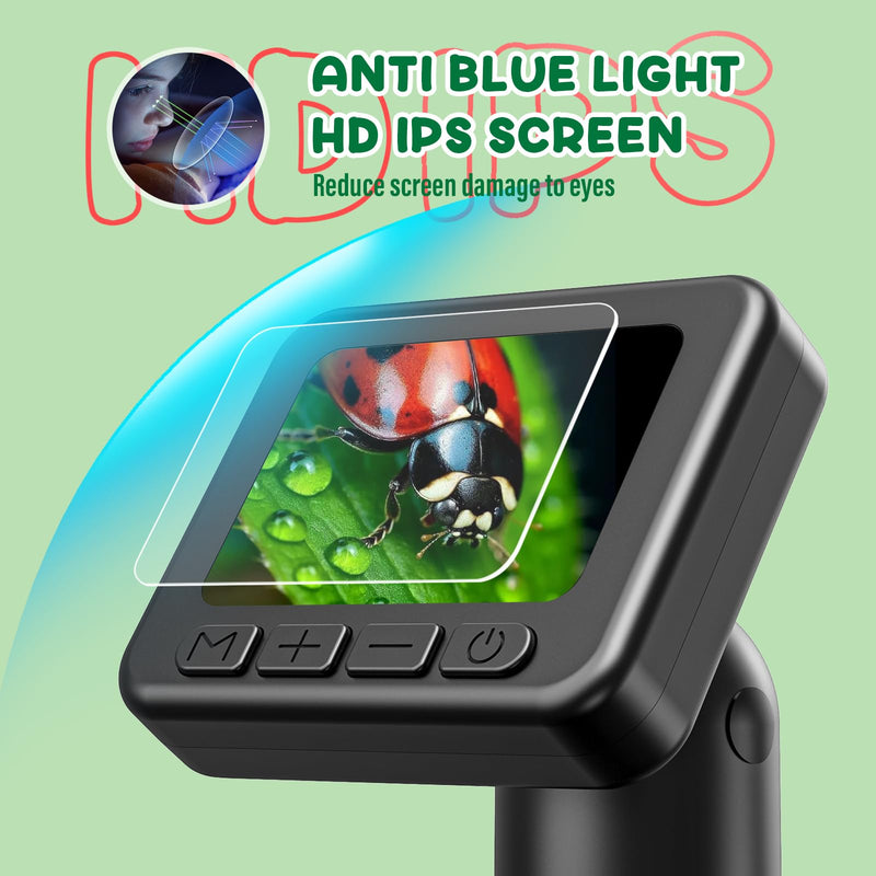 IMICHI Microscope for Kids 50X-1000X Magnification- 2 inch IPS HD Screen, 32GB storage Card, 1080P Video, 2-Hour Battery Life, Easy Carry, Slides Included - Perfect Science Kit Gift for Kids Ages 8-12 Black With SDcard&Slides