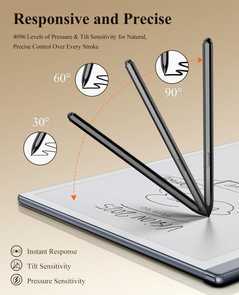 TiMOVO Magnetic EMR Stylus Pen Compatible with Remarkable 2, Black | 4096 Pressure Levels, No Charging, Digital Eraser, Palm Rejection, Tilt Support, 3 Replacement Tips