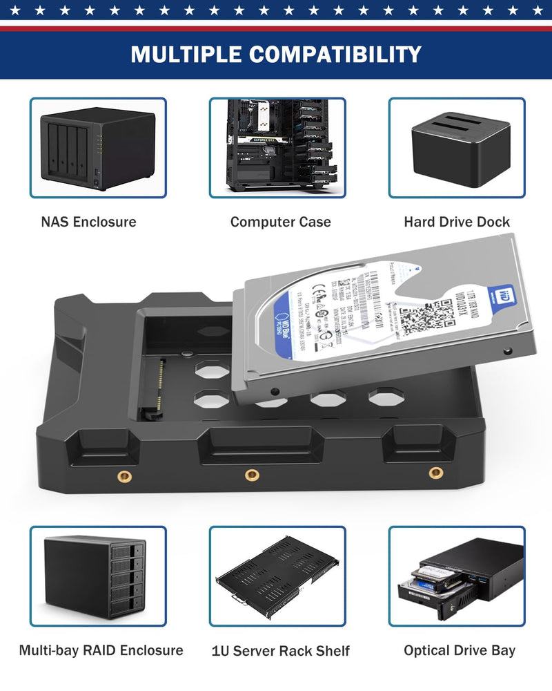 2.5'' SSD SATA to 3.5'' Hard Drive Adapter SSD Mounting Bracket Kit 1 Pack Internal SSD Desktop Adapter Hard Disk Drive Mounting Bracket Tray Case HDD Cage SSD Caddy Holder Converter for PC