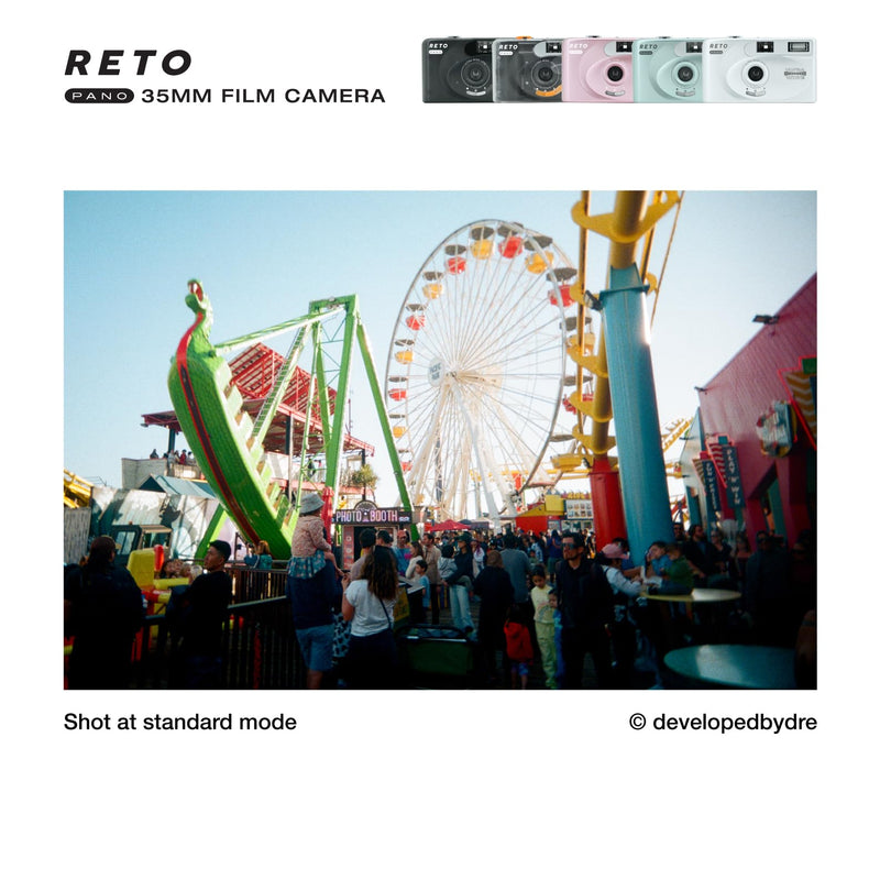 RETO PANO 35mm Film Camera - 22mm Wide Lens, Panorama, Easy Switch, Cinematic Modes, Lens Cover, Built-in Flash, Reusable (Film & AAA Battery are not Included) (Sheer Black) Sheer Black