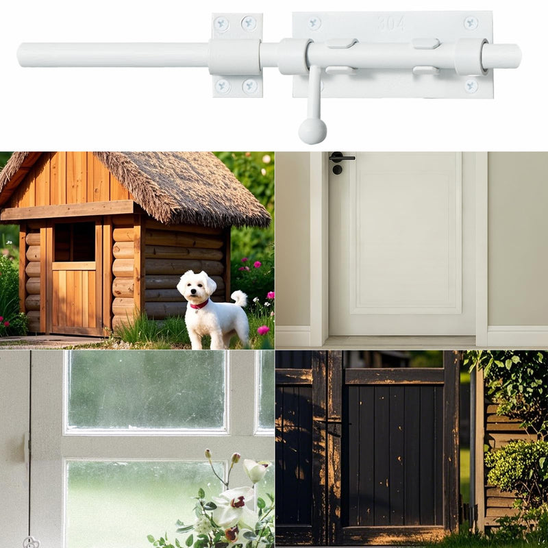 Barrel Bolt Latch 9.6 Inch White Heavy Duty 304 Stainless Steel Slide Bolt Gate Latch Hardware for Outdoor Fence Wooden Gates Barn Door Inside Door White 1 Pack
