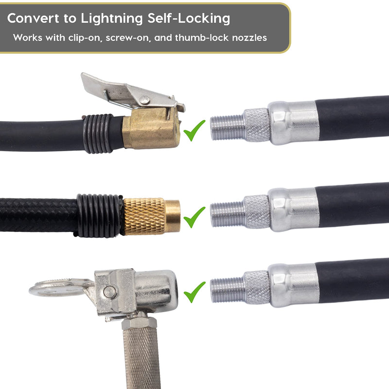 JACO Lightning L2X Quick-Connect Tire Inflator Air Chuck Extension (Locking Adapter) | Patented Lock-on Compressor Hose Attachment (Open Flow) 90 Degree Head
