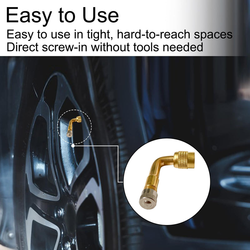 Valve Stem Extension, 2pcs 8.25 Inch Flexible Tire Valve Extender with 2pcs 90 Degree Brass Tire Valve Extension Adaptors, for Universal RV Cars Truck Motorcycle Bike Scooter