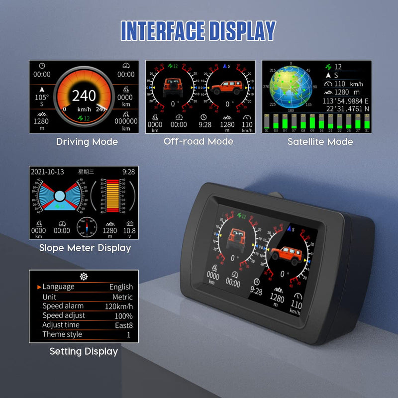 MR CARTOOL M85 Car Inclinometer GPS Speedometer Roll Angle & Pitch Angle with Compass Display for All Off-Road Vehicles