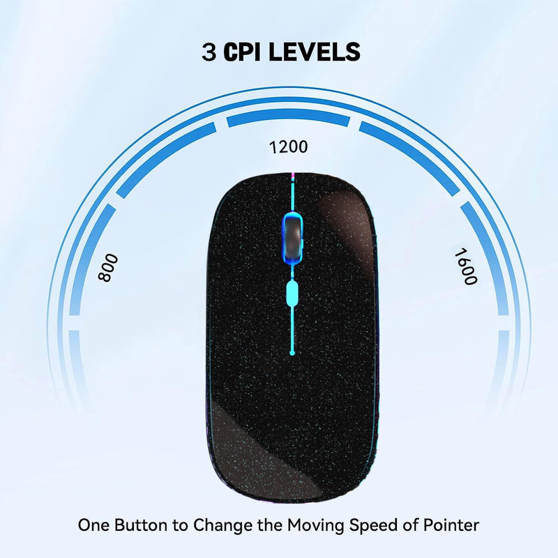 Wireless Bluetooth Mouse,LED Rechargeable Silent Slim Laptop Mouse,Portable(BT5.2 or USB Receiver) Dual Mode Computer Mouse for Laptop,ipad Tablet,Apple Desktop,Mac.(Pearl Black) Pearl Black Wireless Bluetooth Mouse