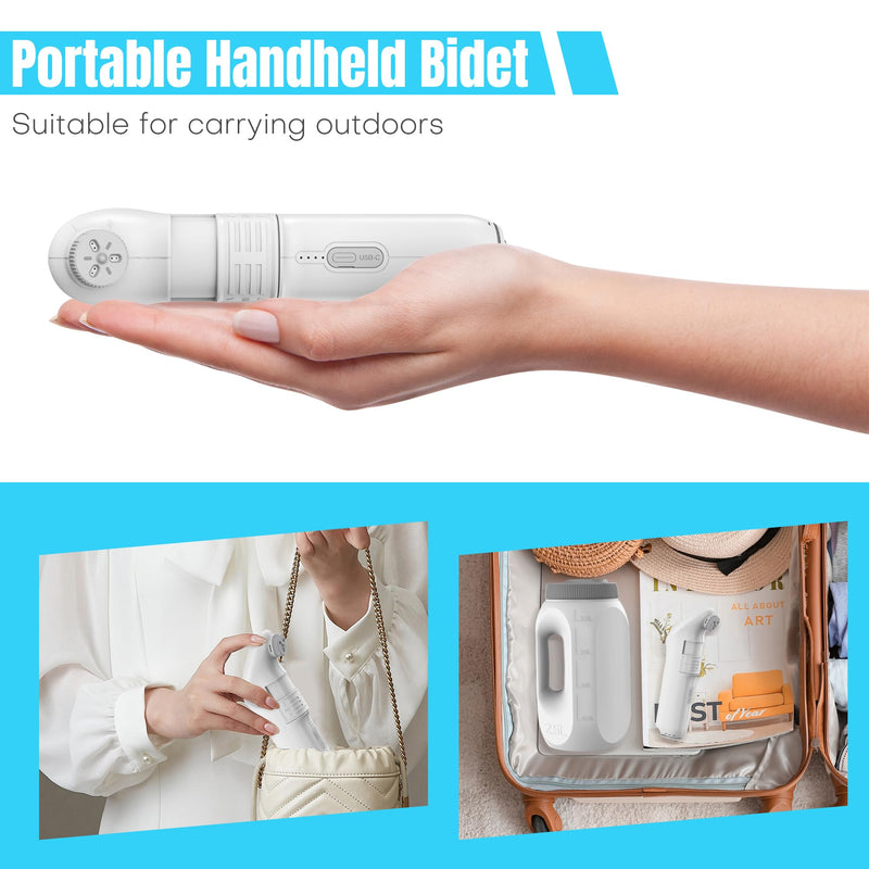 Teabelle Portable High Pressure Electric Bidet with 2.5L Water Bottle, USB-C Rechargeable Travel Bidet, Waterproof Handheld Sprayer for Personal Hygiene & Baby Care