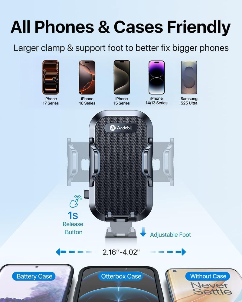 andobil Military-Grade Cup Holder Phone Holder, [Solidest Metal Gooseneck] Universal Cup Phone Holders for Your Car Truck Golf, 360° Adjustable Cup Holder Cell Phone Mount for iPhone Samsung Google Gooseneck-Black