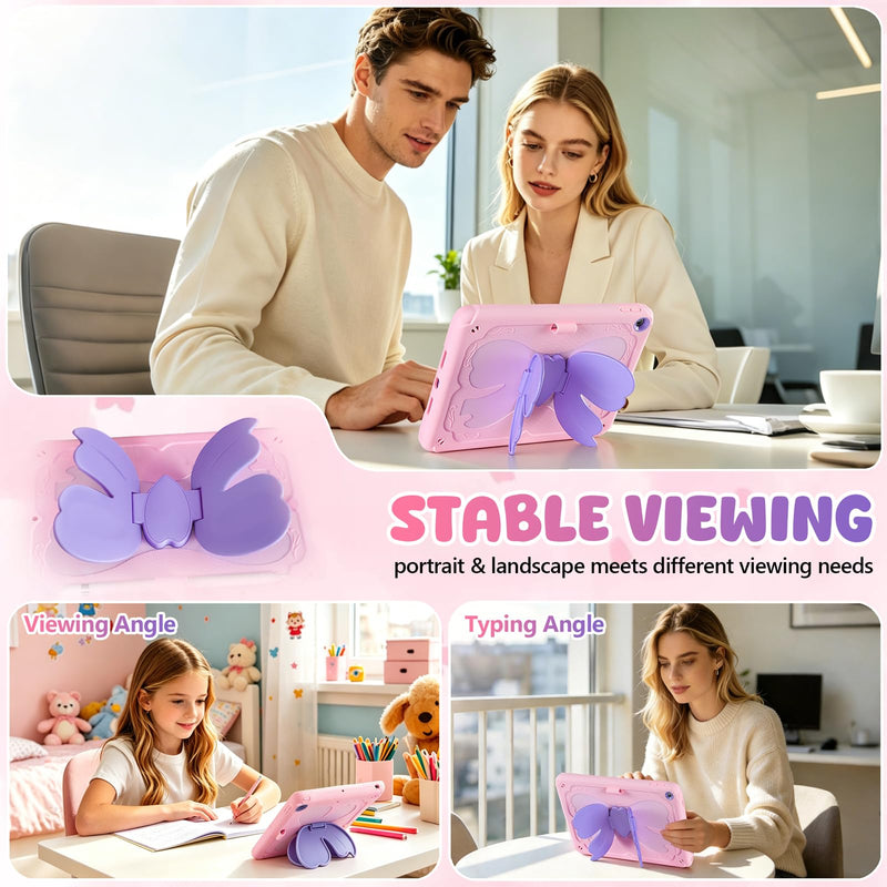 SAMONPOW for iPad 9th/ 8th/ 7th Generation Case iPad 10.2 Inch Kids Case | Full Body Rugged Protective Cover with Cute Bow Stand Shoulder Strap Pencil Holder for Girls iPad Case 9th Gen, Purple Pink for iPad 9th/ 8th/ 7th Gen